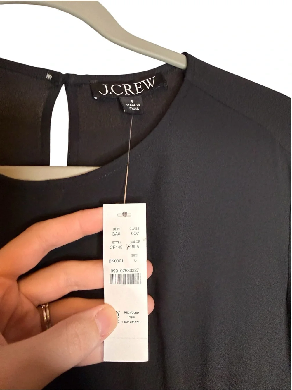 J. Crew Shirred Waist Chiffon Top in Black Size 8 NWT